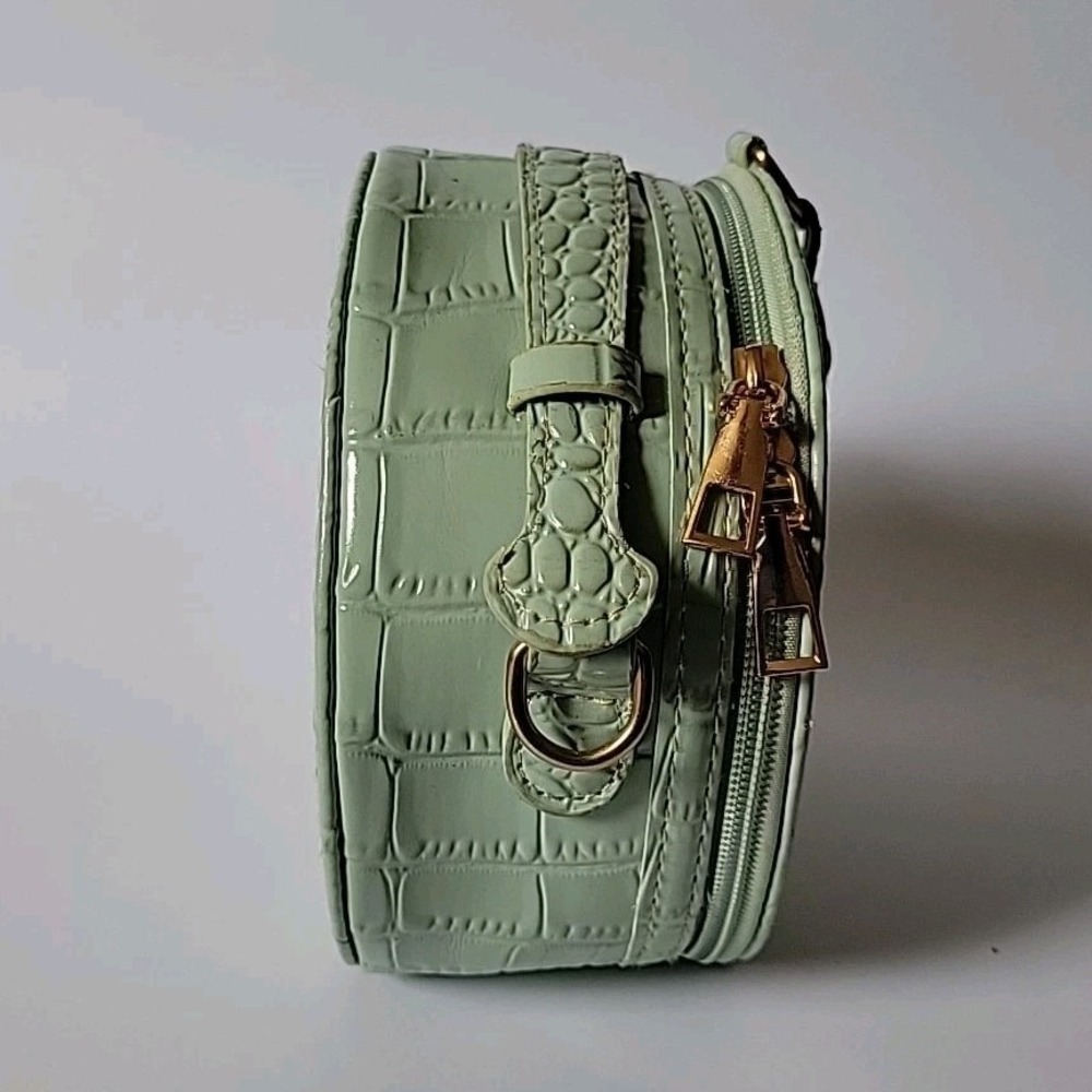 Calpak Round Croc Embossed Vegan Leather Purse Seafoam Top Handle Zip Around - Picture 5 of 13